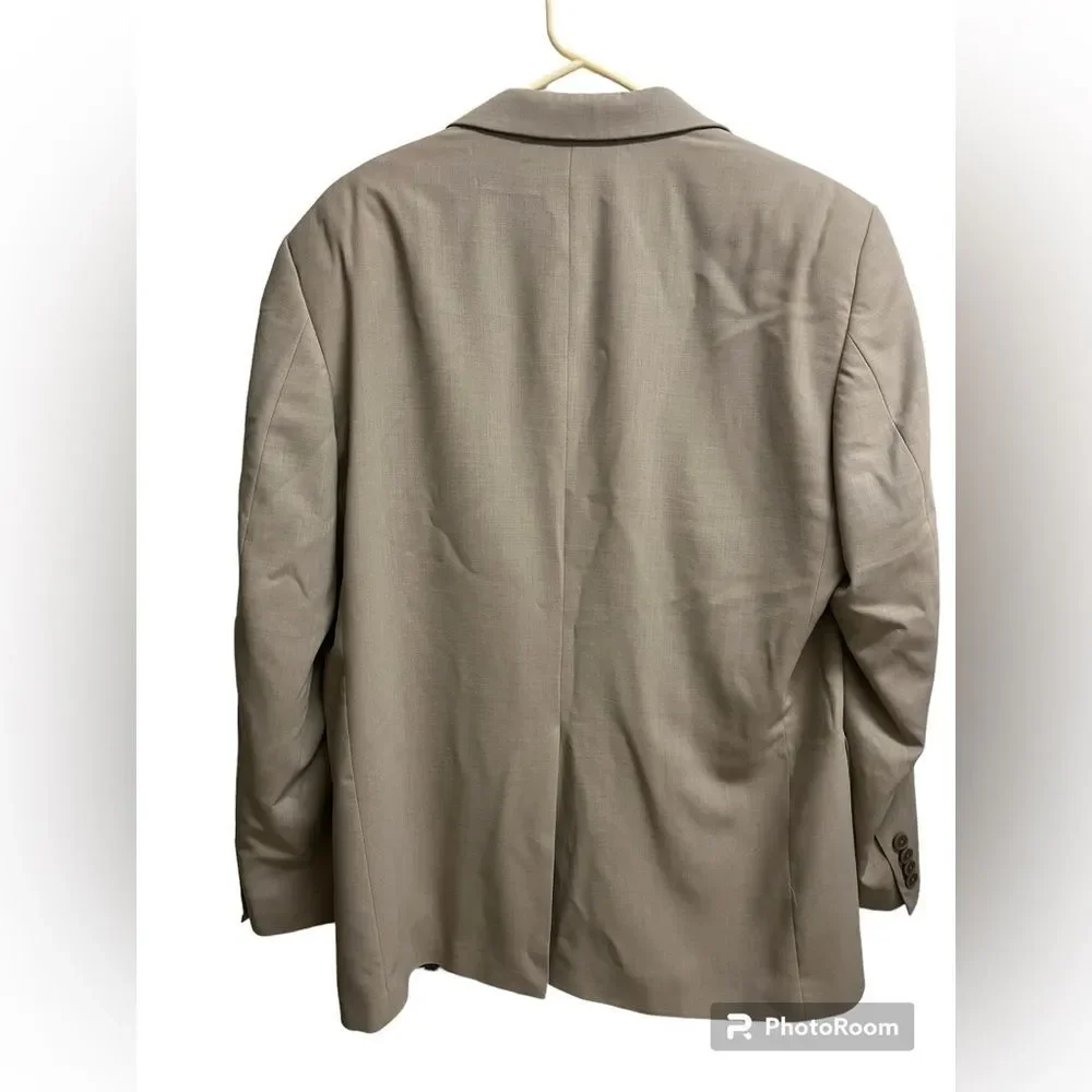 Oscar De La Renta Perfect Press 100% Wool Tan Blazer SZ 40R W34